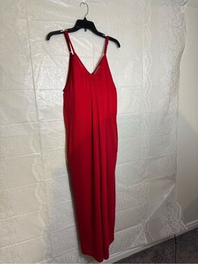 Red Sleeveless V-Neck Jumpsuit with Adjustable Straps